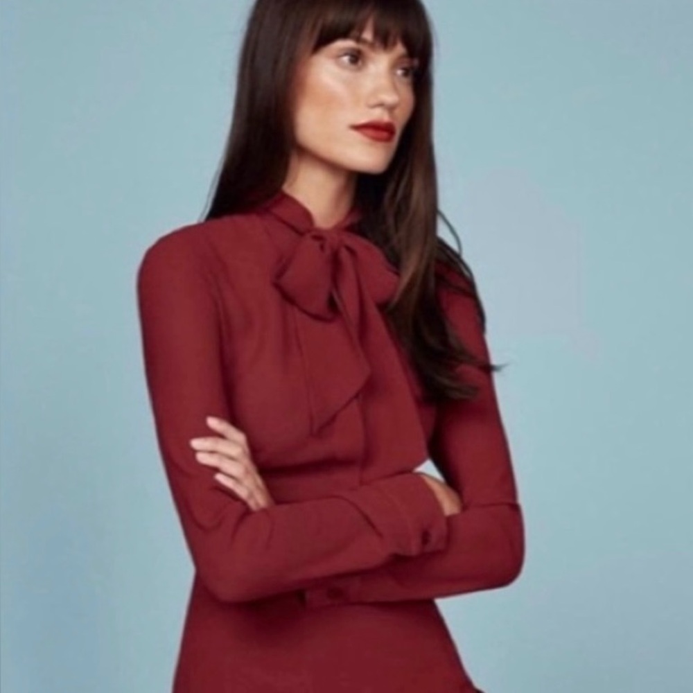 Reformation Serafina dark red, Long Sleeve mini Dress